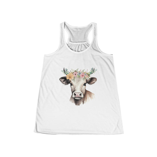 Country Cute Cow Women's Flowy Racerback Tank